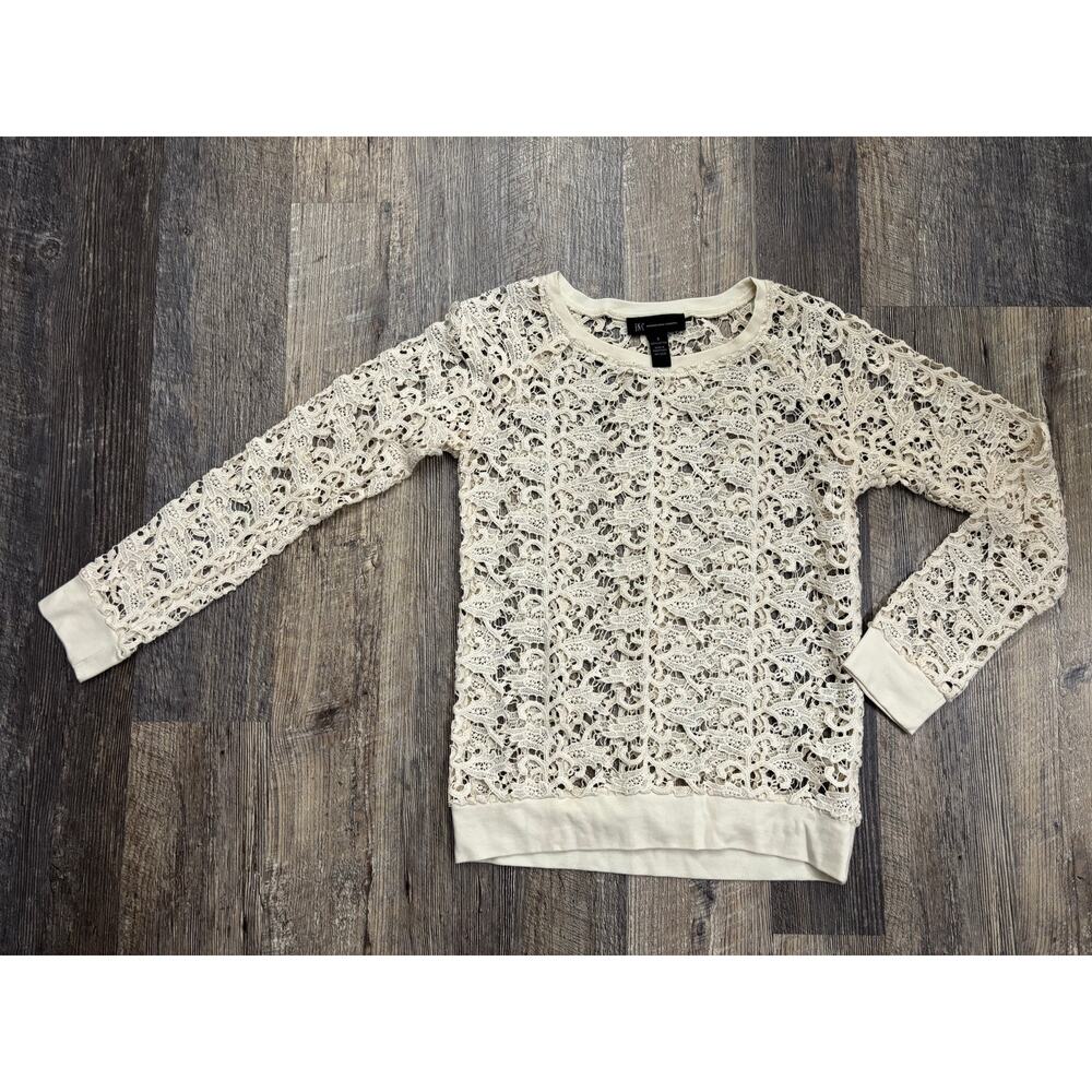 INC International Concepts WomensCream Cotton Crochet Lace Long Sleeve Top Small